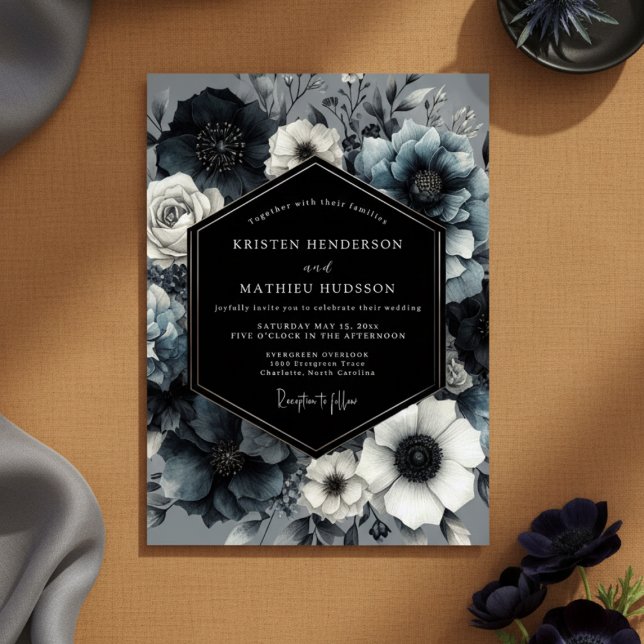 Convites Slate Blue Midnight Bloom Wedding (Criador carregado)