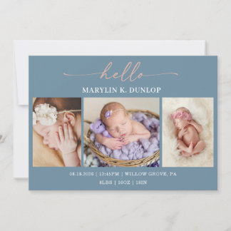 Convites Slate Blue Minimalist Photo Baby Announcement Card