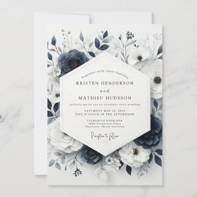 Convites Slate Blue Moody Anemone Wedding (Frente)