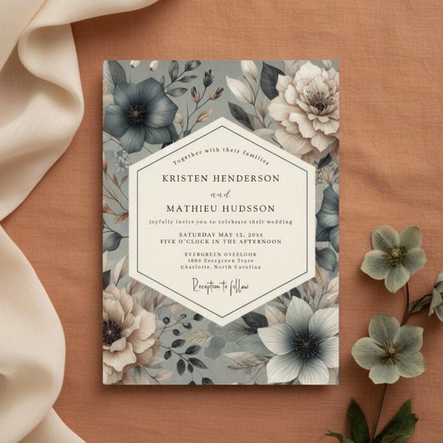 Convites Slate Blue Moody Bloom Wedding (Criador carregado)