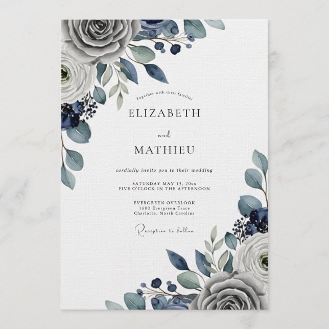 Convites Slate Blue Moody Floral Wedding (Frente)