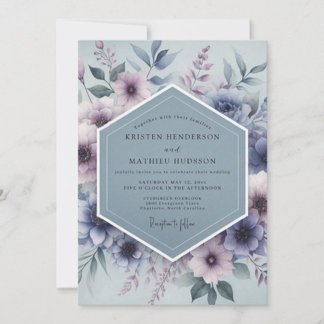 Convites Slate Blue Mystical Bloom Wedding (Frente)