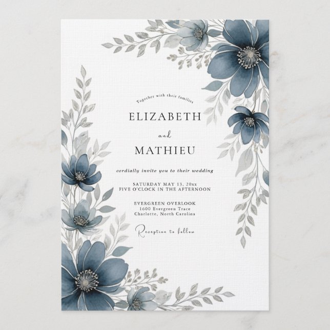 Convites Slate Blue Painterly Romance Wedding (Frente)