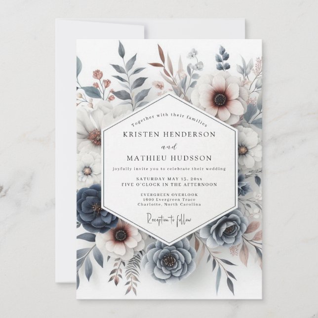 Convites Slate Blue & Rust Moody Floral Wedding (Frente)