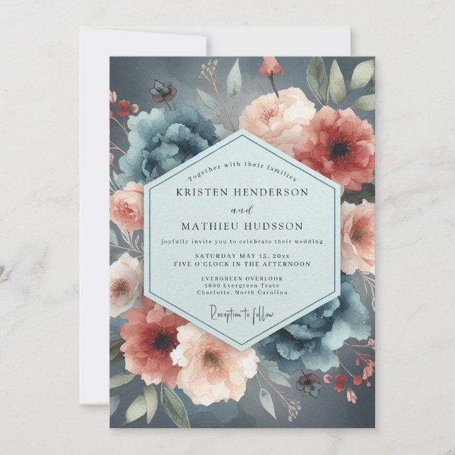 Convites Slate Blue Rust Moody Wedding (Frente)