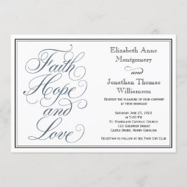 Convites Slate Blue Script Faith Hope & Love Casamento