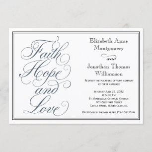 Convites Slate Blue Script Faith Hope & Love Casamento