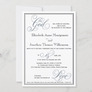 Convites Slate Blue Script God é Love Christian Wedding