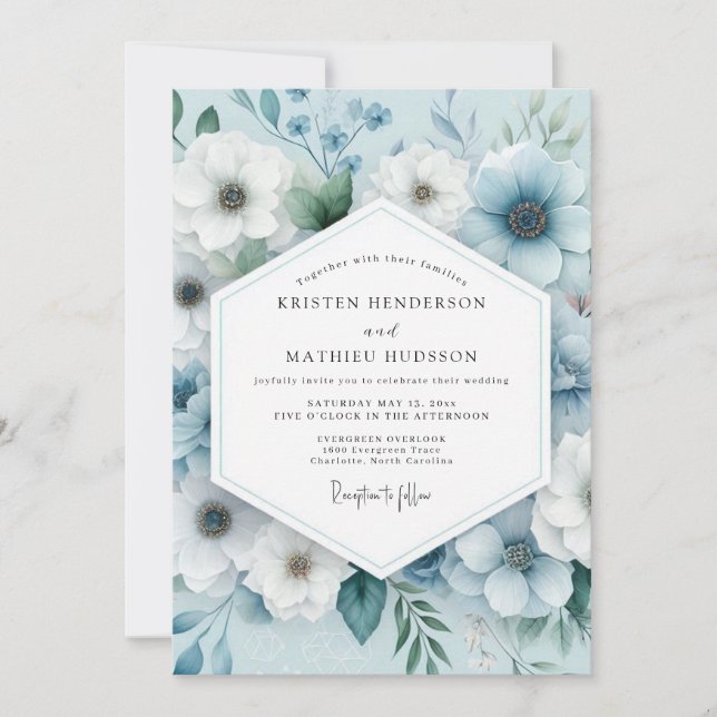 Convites Slate Blue Serene Anemone Wedding (Frente)