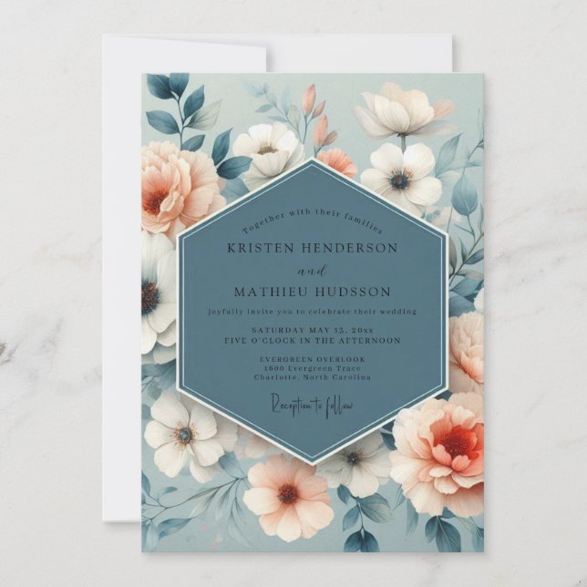 Convites Slate Blue Soft Bloom Wedding (Frente)