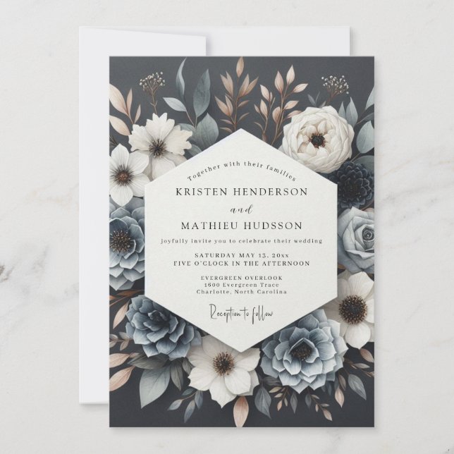 Convites Slate Blue Twilight Bloom Wedding (Frente)