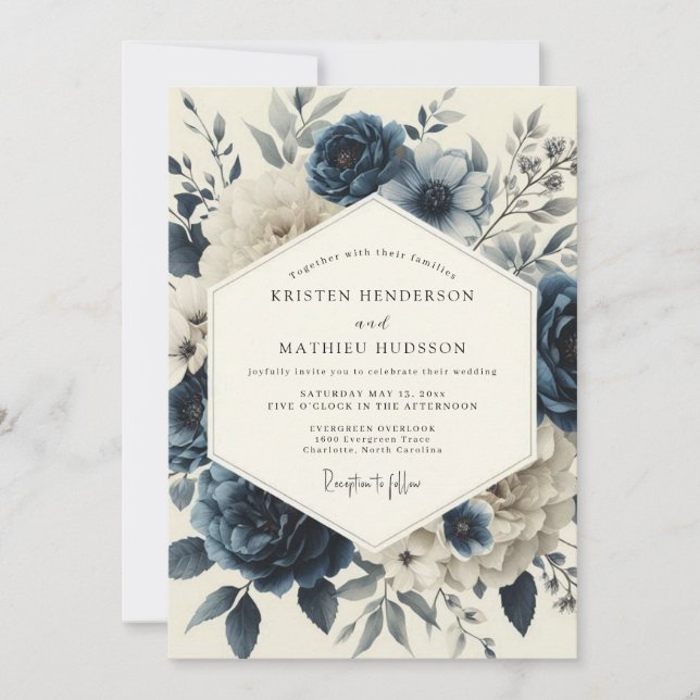Convites Slate Blue Twilight Bloom Wedding (Frente)
