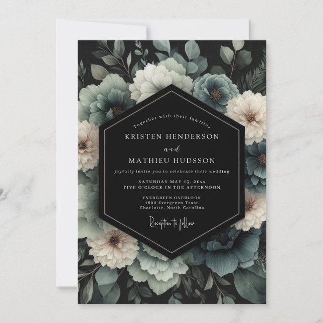 Convites Slate Blue Umbral Bloom Wedding (Frente)