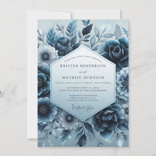 Convites Slate Blue Velvet Bloom Wedding (Frente)