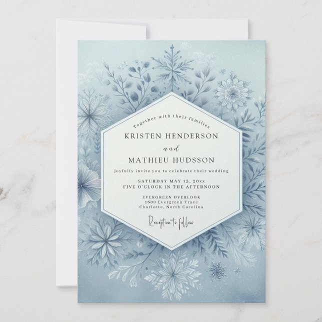 Convites Slate Blue Winter Bloom Wedding (Frente)