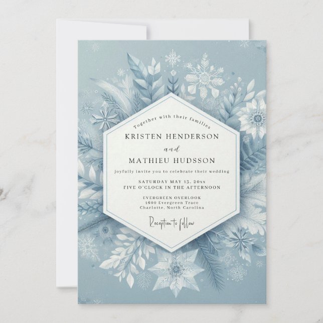 Convites Slate Blue Winter Bloom Wedding (Frente)