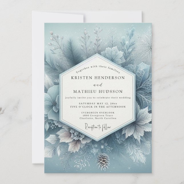 Convites Slate Blue Winter Bloom Wedding (Frente)
