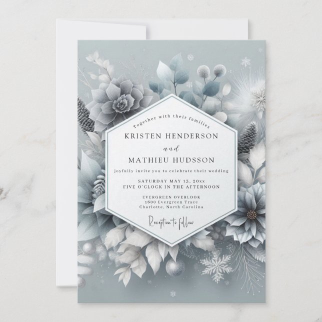Convites Slate Blue Wintertide Bloom Wedding (Frente)
