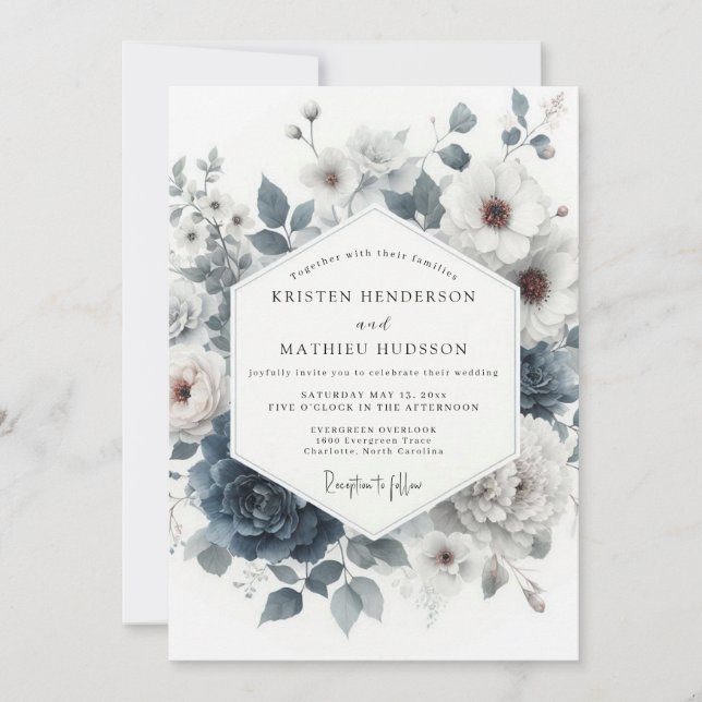Convites Slate Blue Wintry Anemone Wedding (Frente)