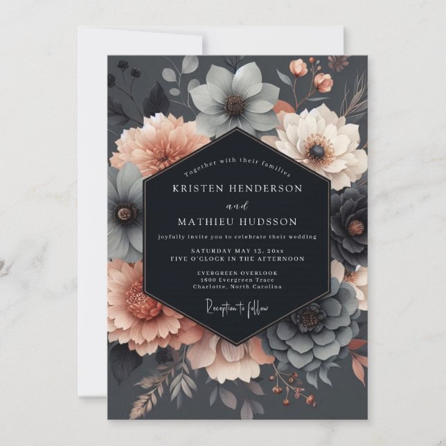 Convites Slate Blush Moody Bloom Wedding (Frente)
