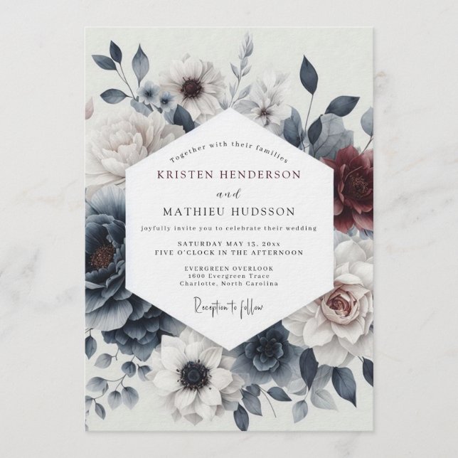 Convites Slate Burgundy Moody Bloom Wedding (Frente)