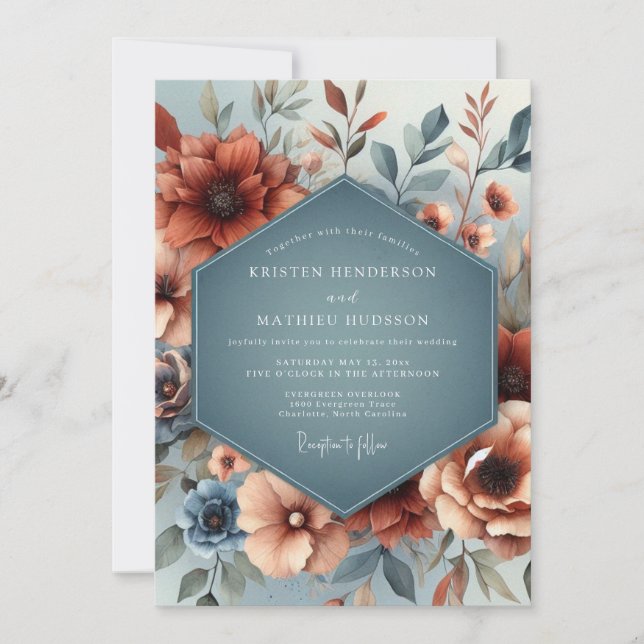 Convites Slate Copper Autumnal Wedding (Frente)