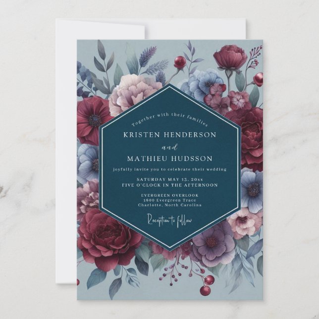 Convites Slate Crimson Somber Flora Wedding (Frente)