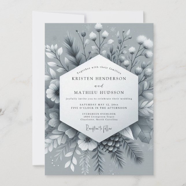 Convites Slate Frosted Bloom Wedding (Frente)