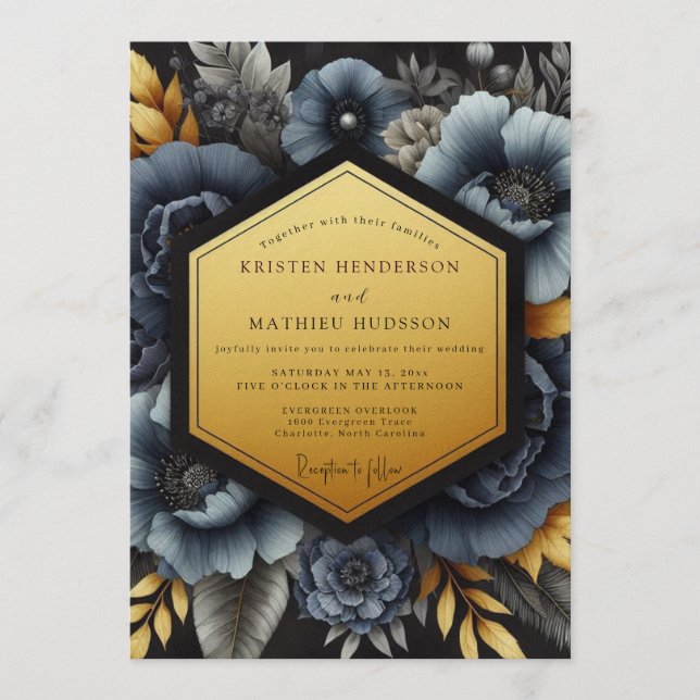 Convites Slate Gilded Nocturne Wedding (Frente)