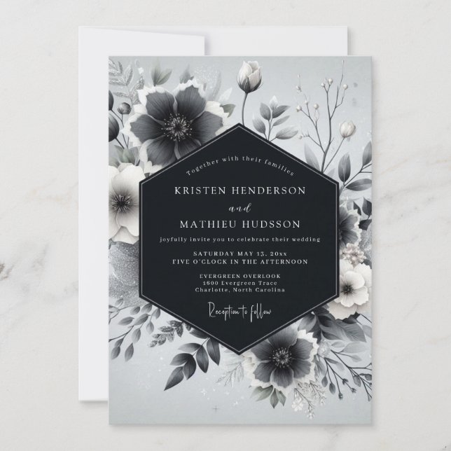 Convites Slate Gray Botanical Romance Wedding (Frente)