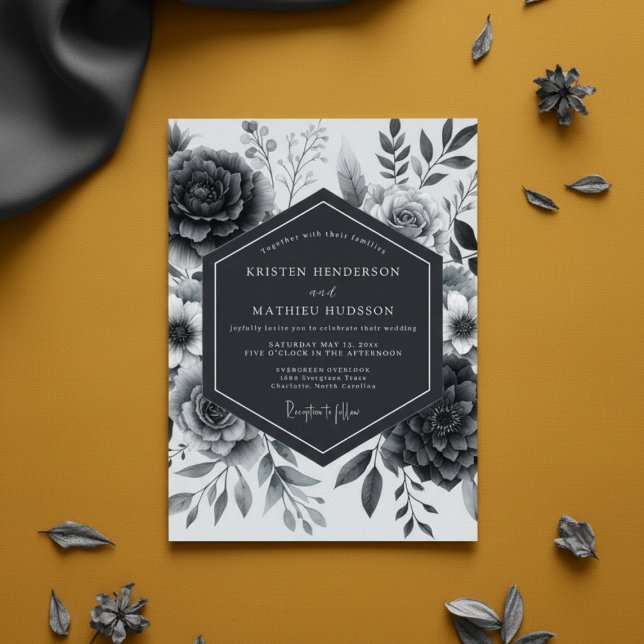 Convites Slate Gray Moody Floral Wedding (Criador carregado)