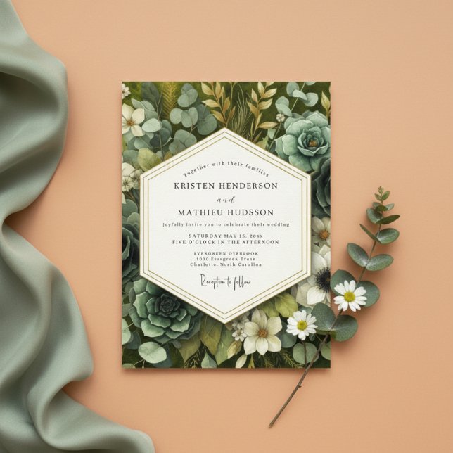 Convites Slate Green Botanical Opulence Wedding (Criador carregado)
