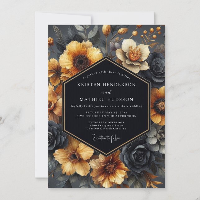 Convites Slate Ochre Baroque Wedding (Frente)