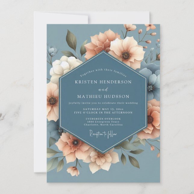 Convites Slate & Peach Anemone Wedding (Frente)