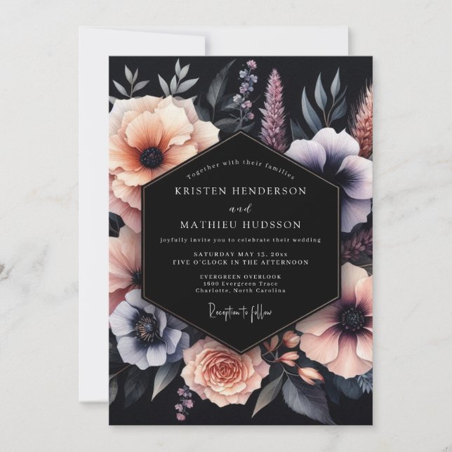 Convites Slate Peach Nocturnal Bloom Wedding (Frente)