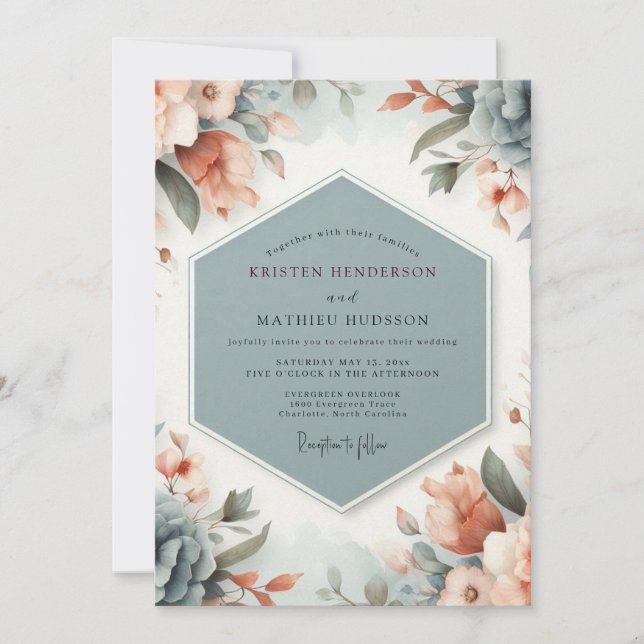 Convites Slate Peach Painterly Wedding (Frente)