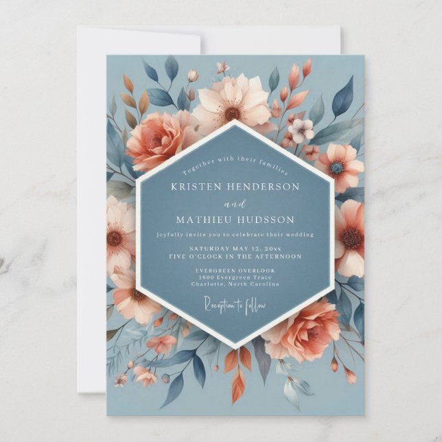 Convites Slate Peach Poetic Flora Wedding (Frente)