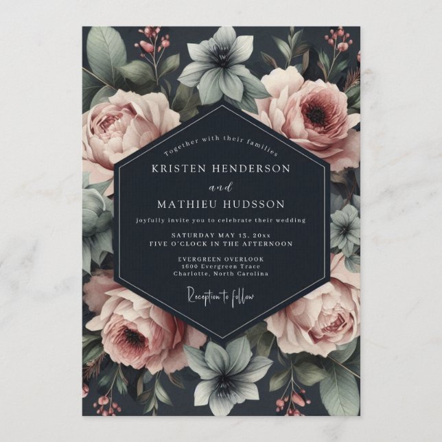 Convites Slate Rose Dramatic Wedding (Frente)