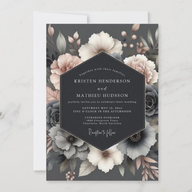 Convites Slate Rose Somber Bloom Wedding (Frente)
