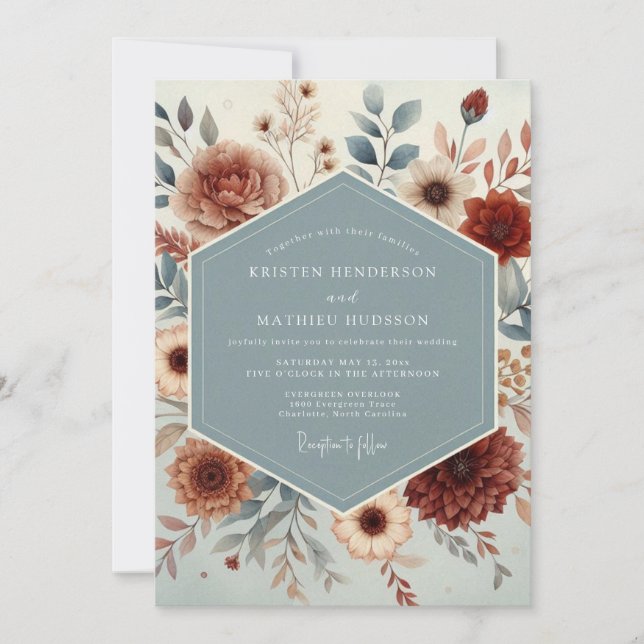 Convites Slate Rust Autumnal Wedding (Frente)