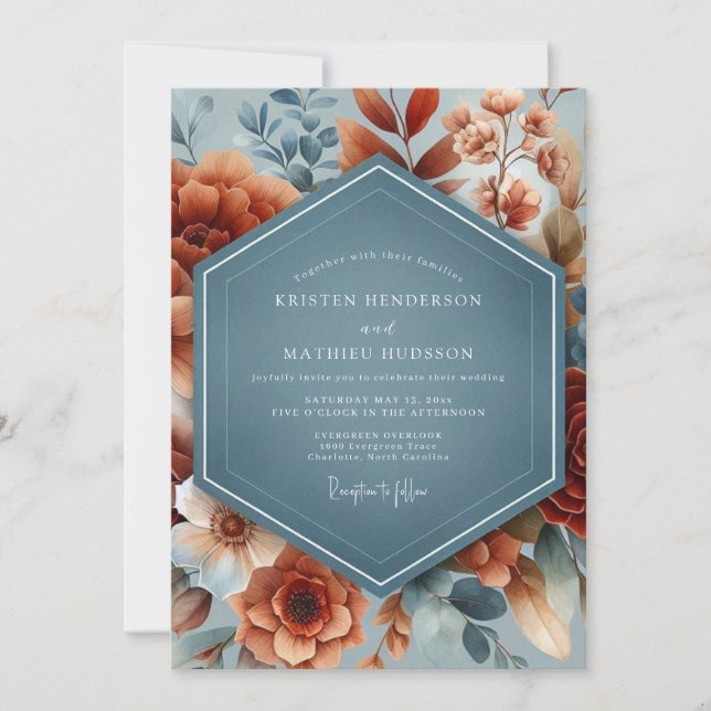 Convites Slate Rust Brushstroke Wedding (Frente)