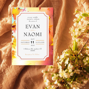Convites Sleek and Stylish Autumn Leaves Bordered Wedding