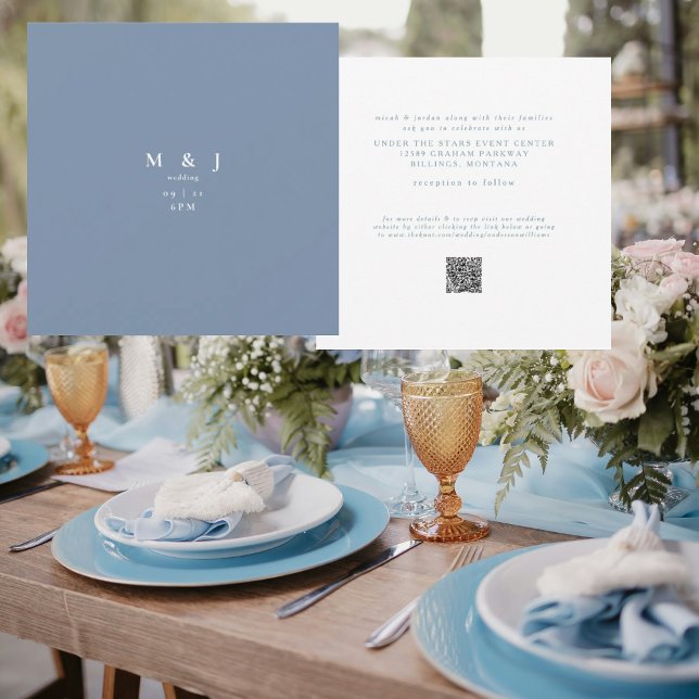 Convites Sleek & Simple Modern Periwinkle Square Wedding (Criador carregado)