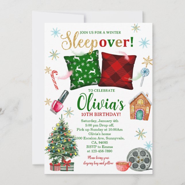 Convites Sleepover Birthday Invitation: Christmas Pajama (Frente)