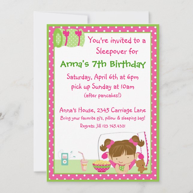 Convites Sleepover Brunett (Frente)