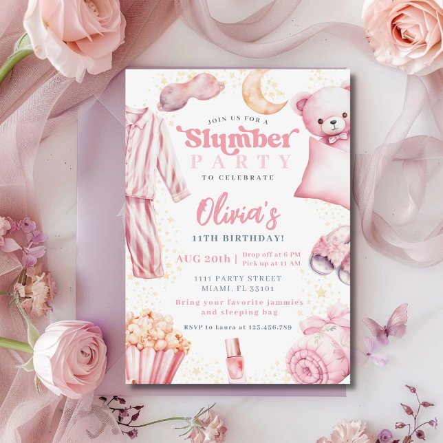 Convites Sleepover Girl Spa Pink Birthday (Criador carregado)