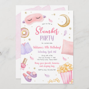 Convites Sleepover Girl Spa Pink Birthday Inv