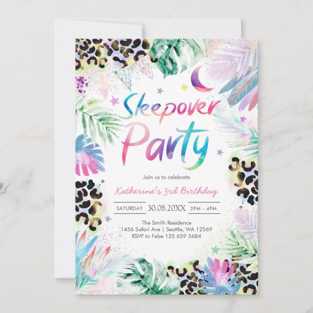 Convites Sleepover Leopard Party Birthday Invitation (Frente)