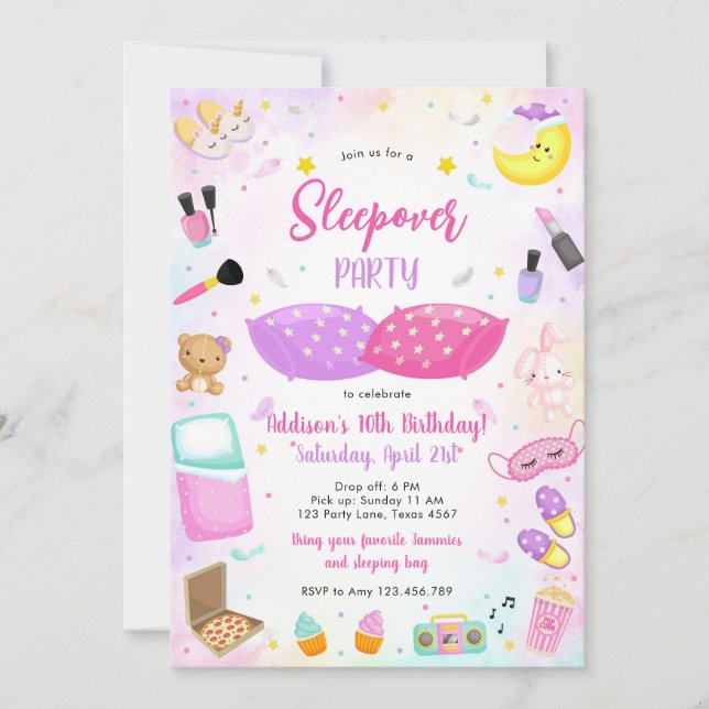 Convites Sleepover Party Girl Spa Pink Birthday Invitation (Frente)