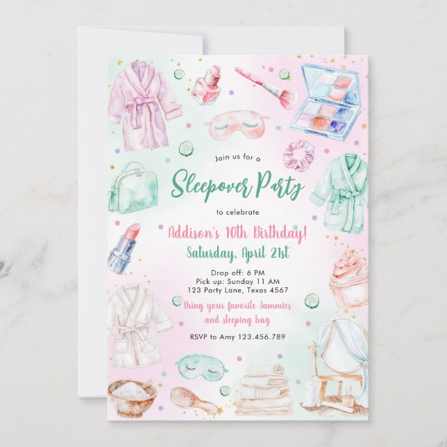 Convites Sleepover Party Girl Spa Pink Birthday Invitation (Frente)